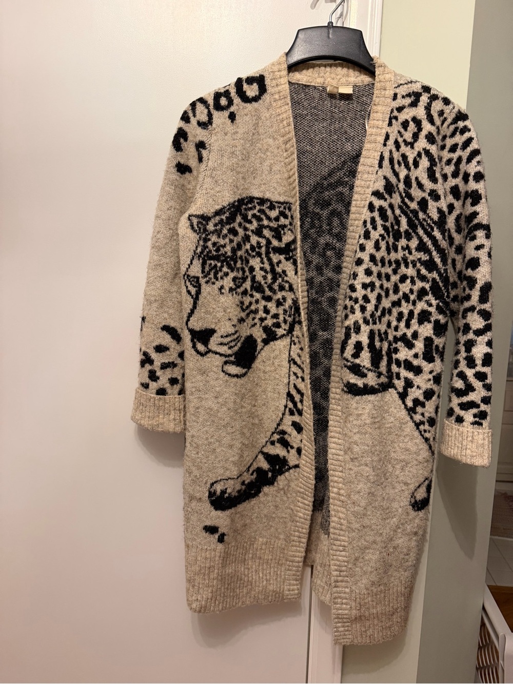 Moth Beige and Black Leopard-Print Open Cardigan